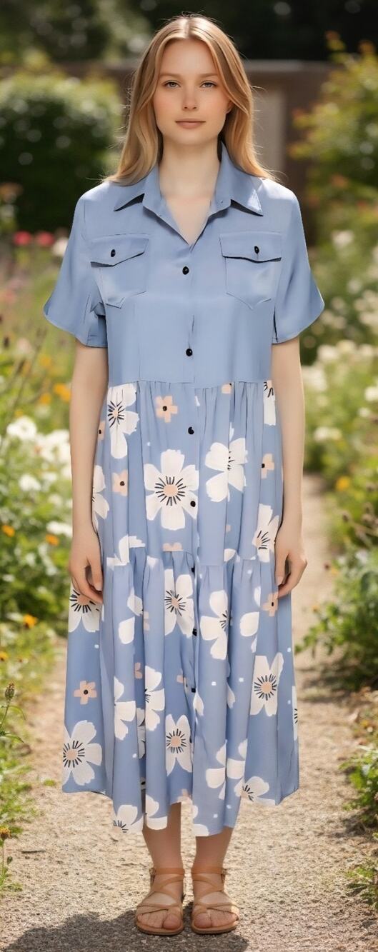 JC Fashion Vintage Women's Large Long Maxi Dress Casual Daisy Floral Button Down